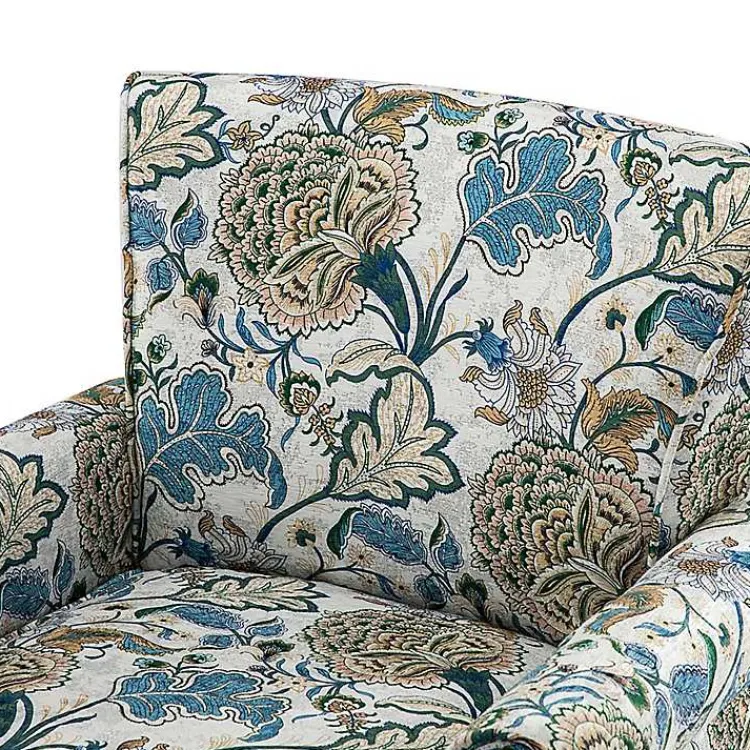 Accent Chairs-Kirklands Home Blue and Green Floral Upholstered Accent Chair