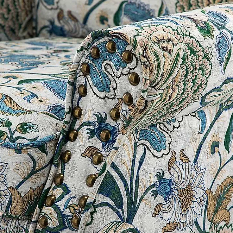 Accent Chairs-Kirklands Home Blue and Green Floral Upholstered Accent Chair