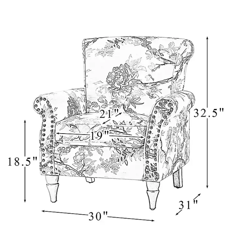 Accent Chairs-Kirklands Home Blue and Green Floral Upholstered Accent Chair
