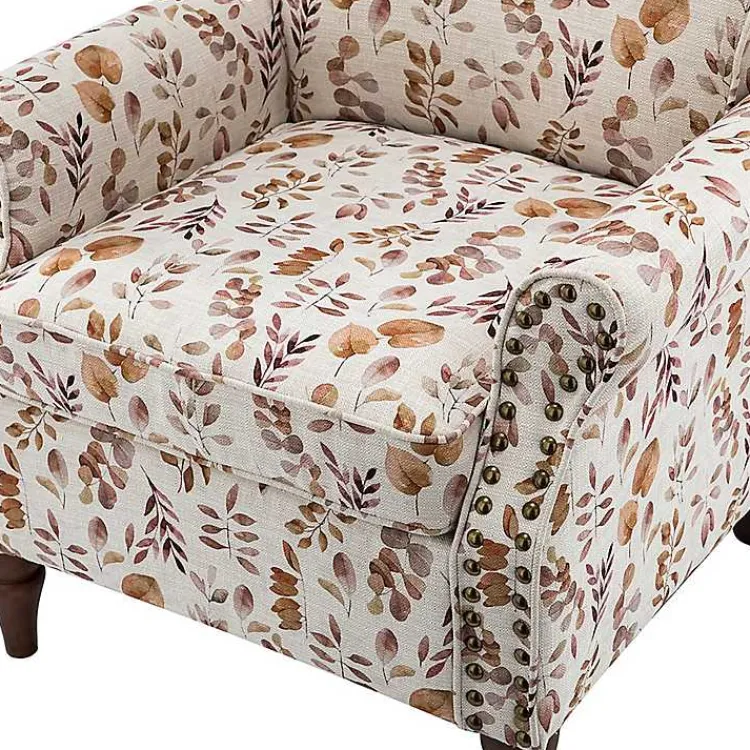 Accent Chairs-Kirklands Home Yellow and Orange Leaf Upholstered Accent Chair