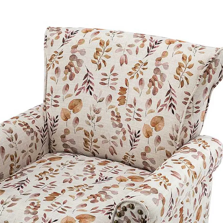 Accent Chairs-Kirklands Home Yellow and Orange Leaf Upholstered Accent Chair