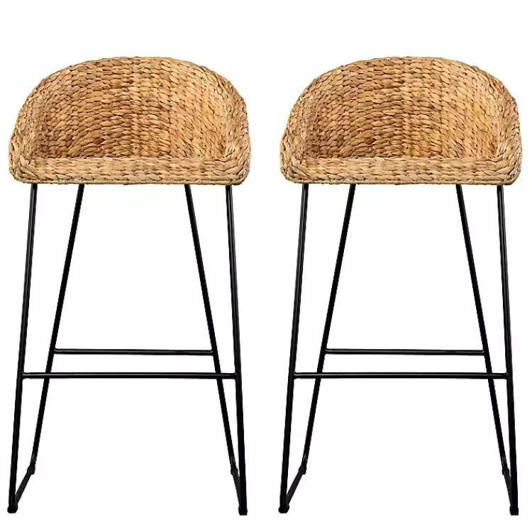Bar Stools & Counter Height Stools-Kirklands Home Warm Honey Woven Hyacinth Bar Stools, Set of 2
