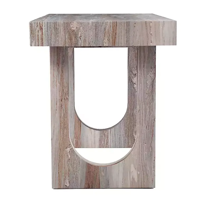 Office Furniture-Kirklands Home Cream Wood Faux Marble Desk