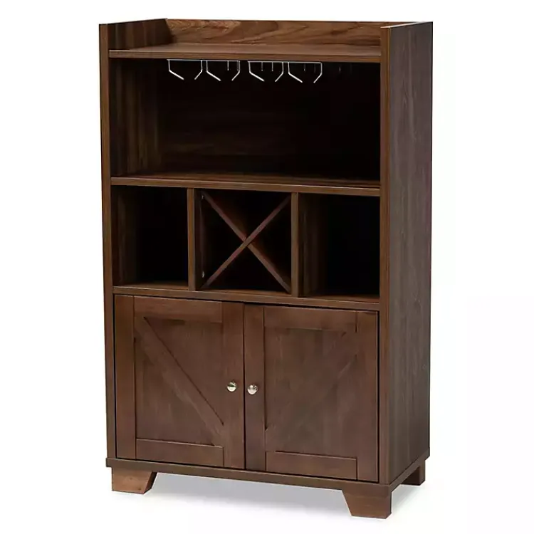 Cabinets & Sideboards-Kirklands Home Walnut Brown Open Shelf Wine Cabinet