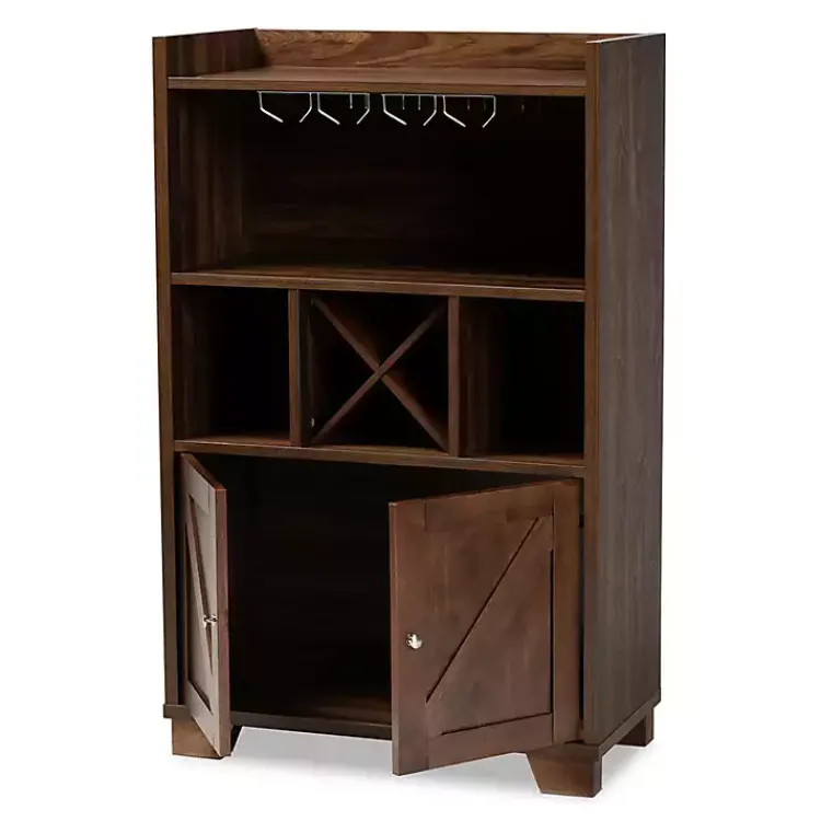 Cabinets & Sideboards-Kirklands Home Walnut Brown Open Shelf Wine Cabinet