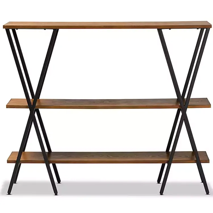 Console Tables-Kirklands Home Natural Wood and Metal 3-Tier Console Table