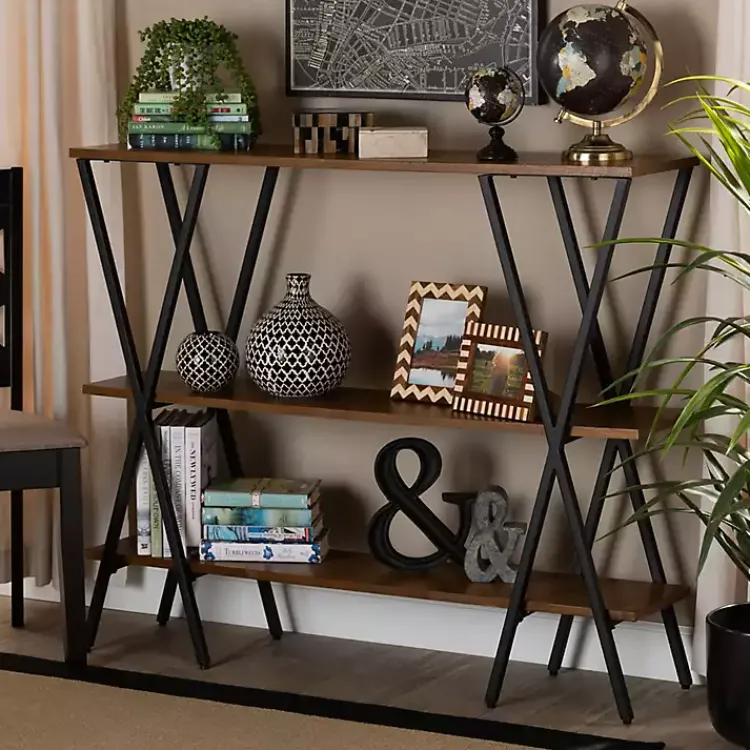 Console Tables-Kirklands Home Natural Wood and Metal 3-Tier Console Table