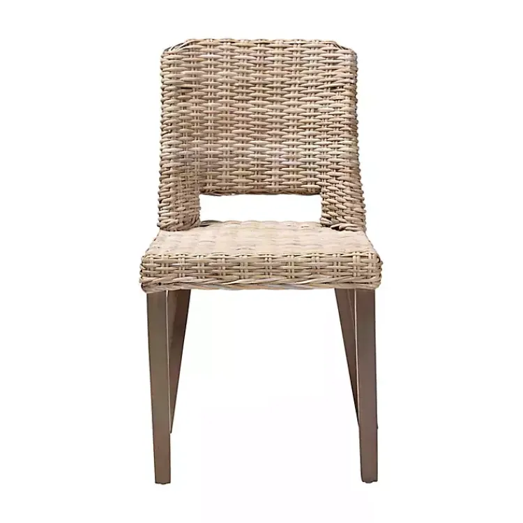 Dining Chairs-Kirklands Home Natural Rattan Cutout Back Dining Chair Brown