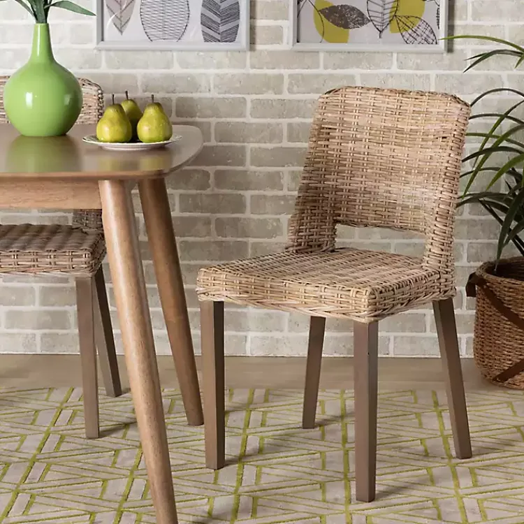 Dining Chairs-Kirklands Home Natural Rattan Cutout Back Dining Chair Brown