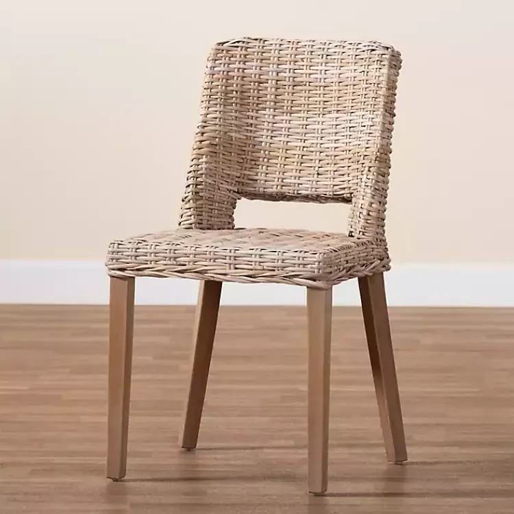 Dining Chairs-Kirklands Home Natural Rattan Cutout Back Dining Chair Brown