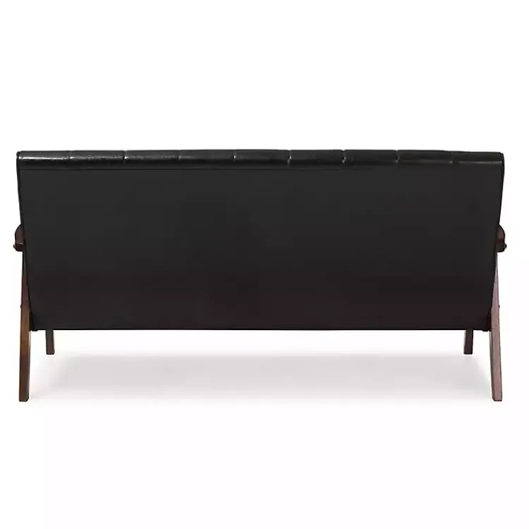 Sofas & Loveseats-Kirklands Home Dark Faux Leather Channel Sofa, 63 in. Brown