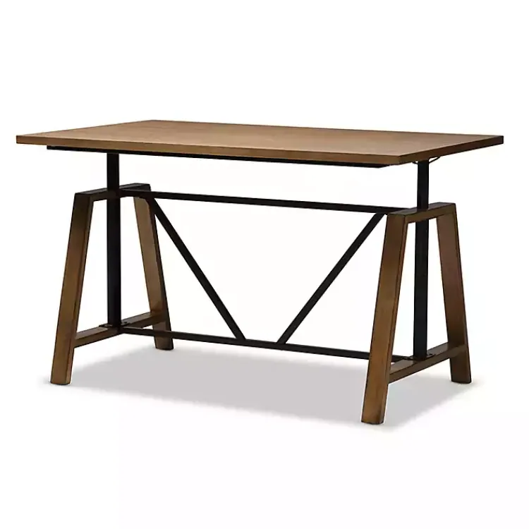 Office Furniture-Kirklands Home Brown Wood and Metal Linear Base Desk