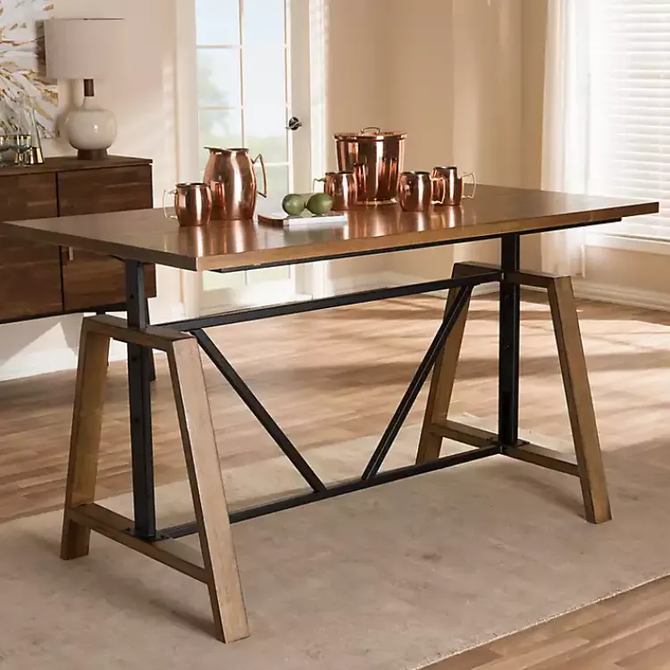 Office Furniture-Kirklands Home Brown Wood and Metal Linear Base Desk