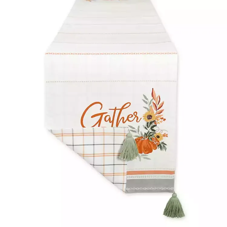 Table Linens-Kirklands Home Gather with Pumpkin Harvest Table Runner White
