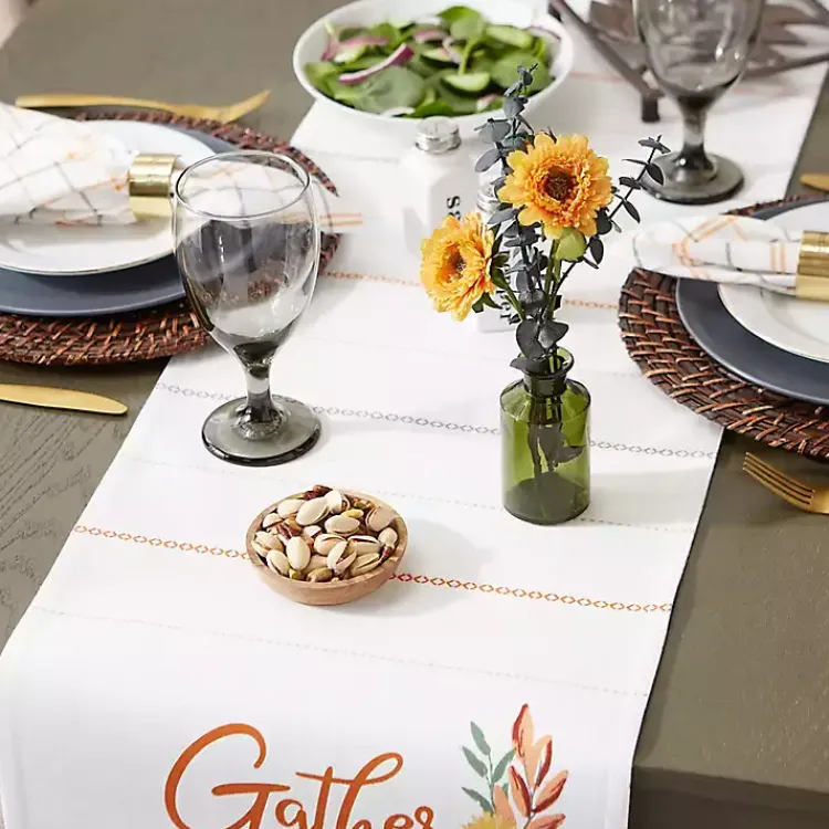 Table Linens-Kirklands Home Gather with Pumpkin Harvest Table Runner White