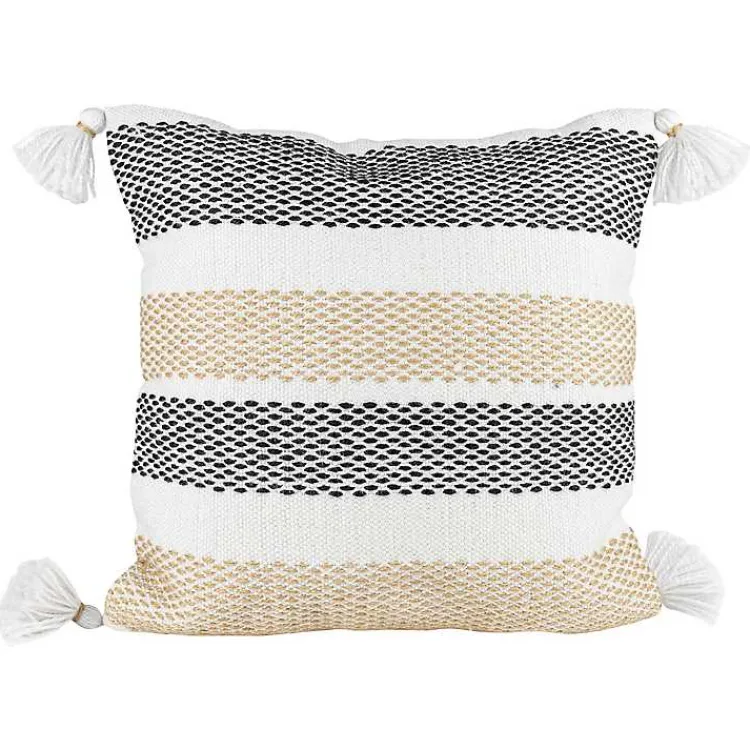 Outdoor Cushions & Pillows-Kirklands Home Tan Textured Stripes Outdoor Throw Pillow