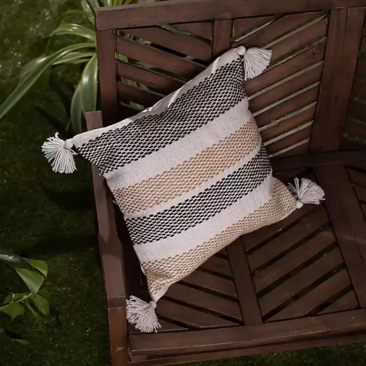 Outdoor Cushions & Pillows-Kirklands Home Tan Textured Stripes Outdoor Throw Pillow
