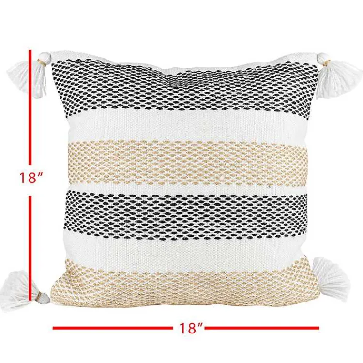Outdoor Cushions & Pillows-Kirklands Home Tan Textured Stripes Outdoor Throw Pillow