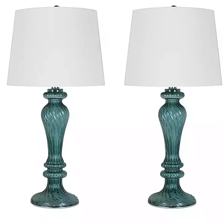 Table Lamps-Kirklands Home Turquoise Glass Table Lamps, Set of 2 White
