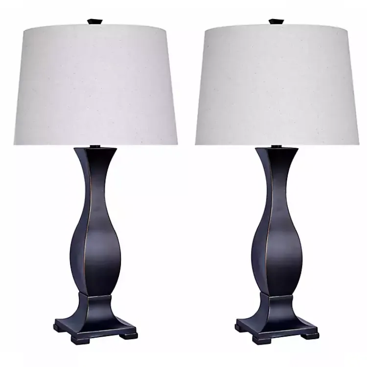 Table Lamps-Kirklands Home Bronzed Hourglass 2-pc. Table Lamp Set White