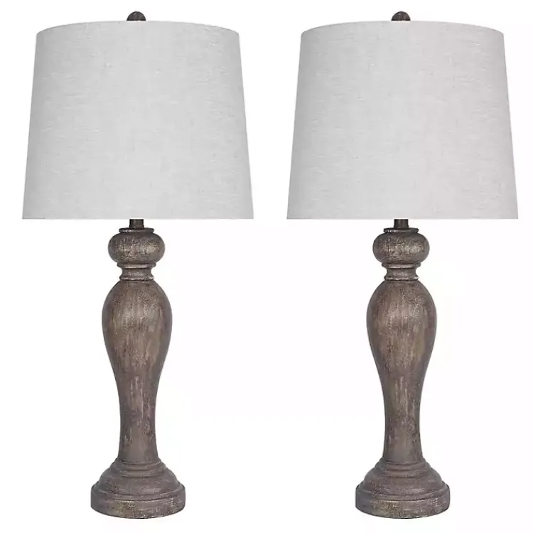 Table Lamps-Kirklands Home Opal Rustic Wood Table Lamps, Set of 2 Gray
