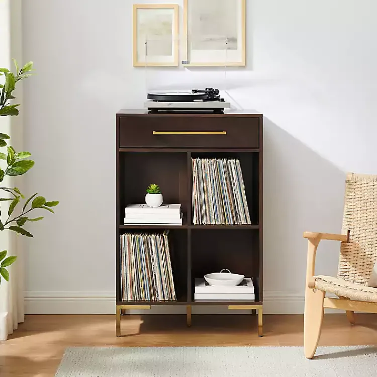 Bookshelves-Kirklands Home Cadence Gold Record Storage Bookcase