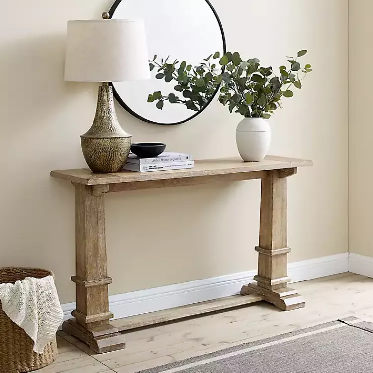 Console Tables-Kirklands Home Brown Wood Pedestal Base Console Table