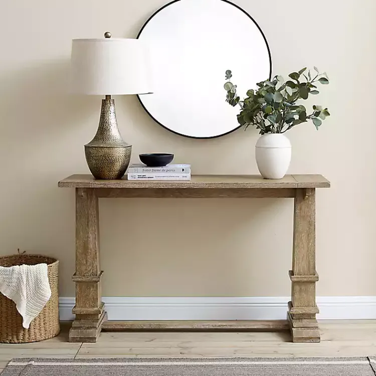 Console Tables-Kirklands Home Brown Wood Pedestal Base Console Table