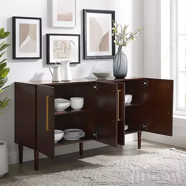 Cabinets & Sideboards-Kirklands Home Brown Wood and Gold 4-Door Cabinet