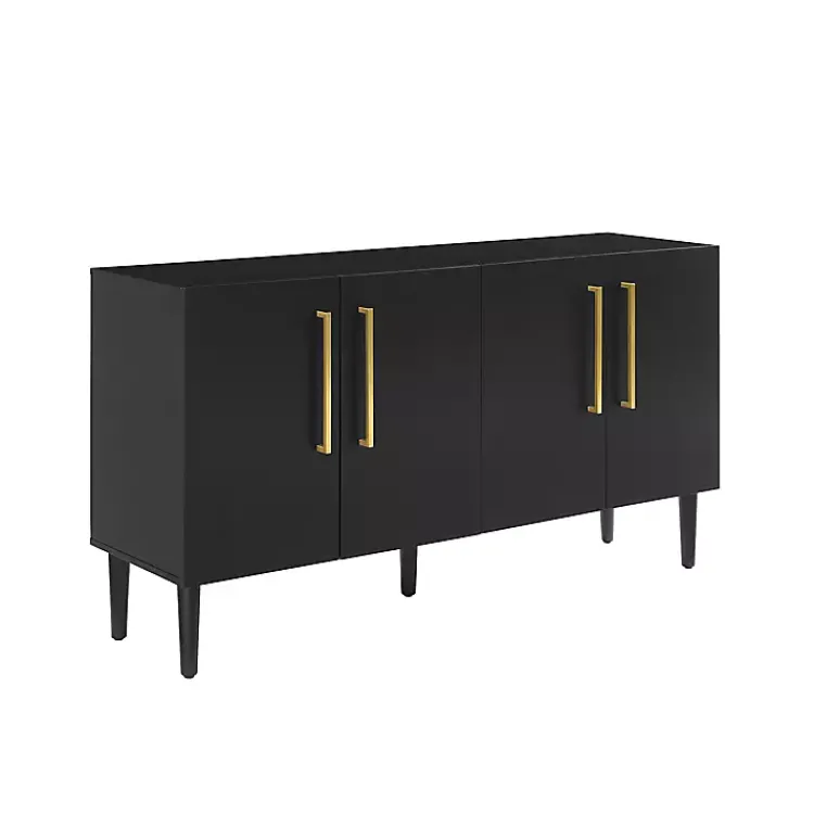 Cabinets & Sideboards-Kirklands Home Wood and Gold 4-Door Cabinet Black