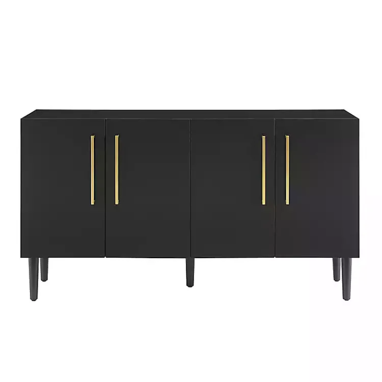 Cabinets & Sideboards-Kirklands Home Wood and Gold 4-Door Cabinet Black