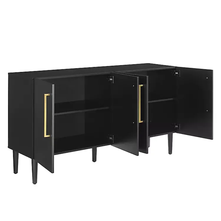Cabinets & Sideboards-Kirklands Home Wood and Gold 4-Door Cabinet Black