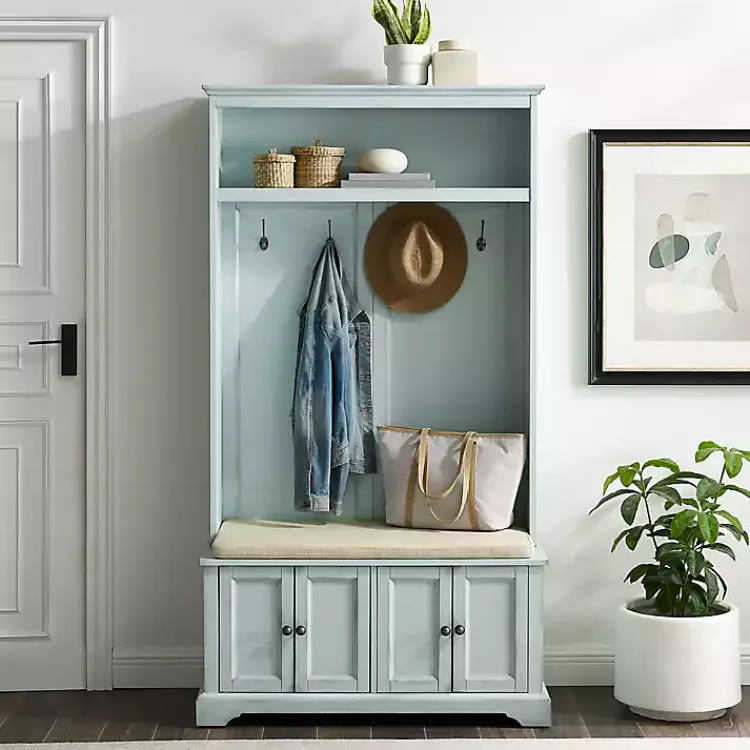 Entryway Furniture-Kirklands Home Wood Hall Tree with Cushioned Bench Blue