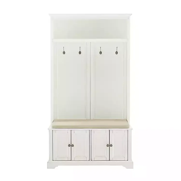 Entryway Furniture-Kirklands Home Wood Hall Tree with Cushioned Bench White