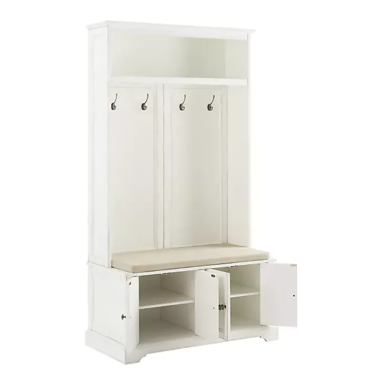 Entryway Furniture-Kirklands Home Wood Hall Tree with Cushioned Bench White