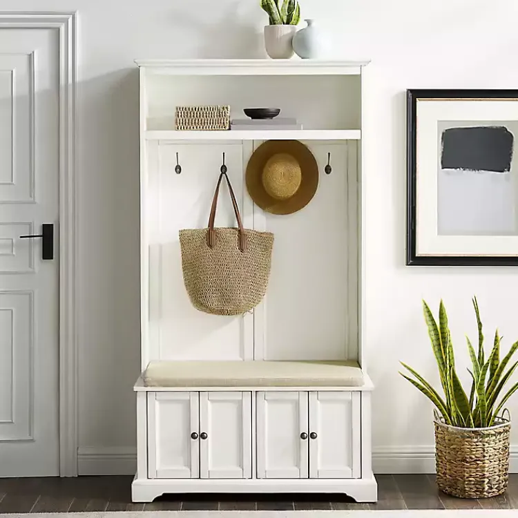 Entryway Furniture-Kirklands Home Wood Hall Tree with Cushioned Bench White