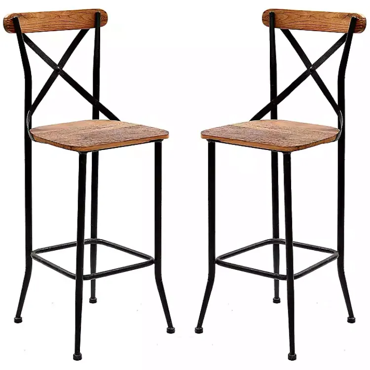 Bar Stools & Counter Height Stools-Kirklands Home Dark Bronze and Pine Wood Bar Stools, Set of 2 Brown
