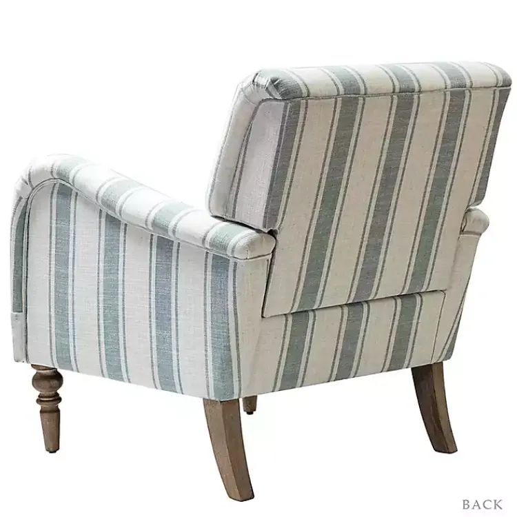 Accent Chairs-Kirklands Home Blue White Carved Slope Stripe Accent Chair