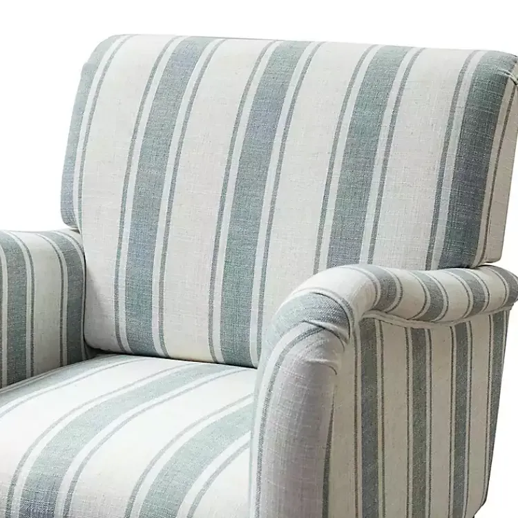 Accent Chairs-Kirklands Home Blue White Carved Slope Stripe Accent Chair