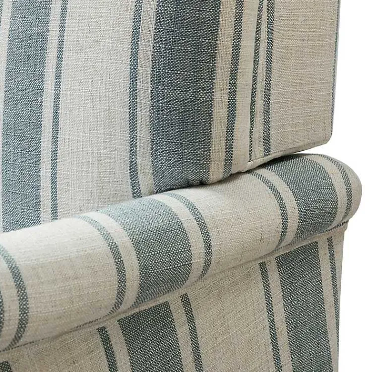Accent Chairs-Kirklands Home Blue White Carved Slope Stripe Accent Chair