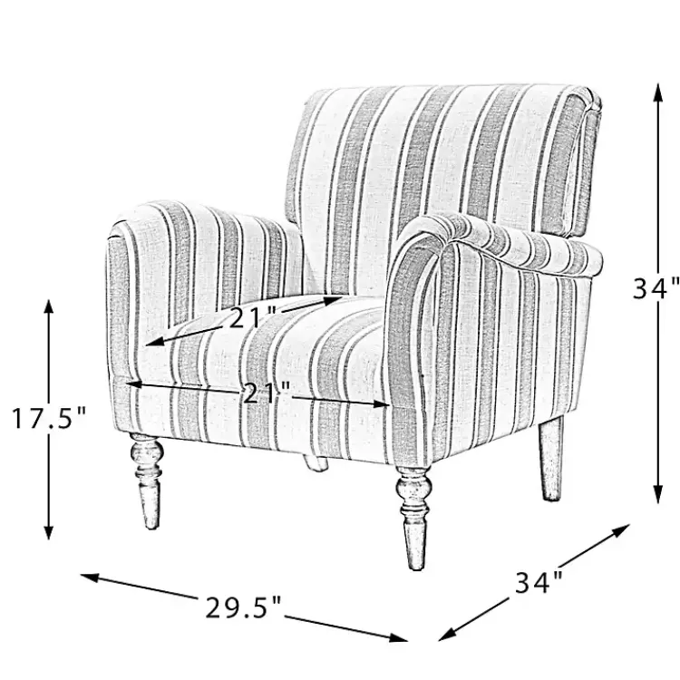 Accent Chairs-Kirklands Home Blue White Carved Slope Stripe Accent Chair