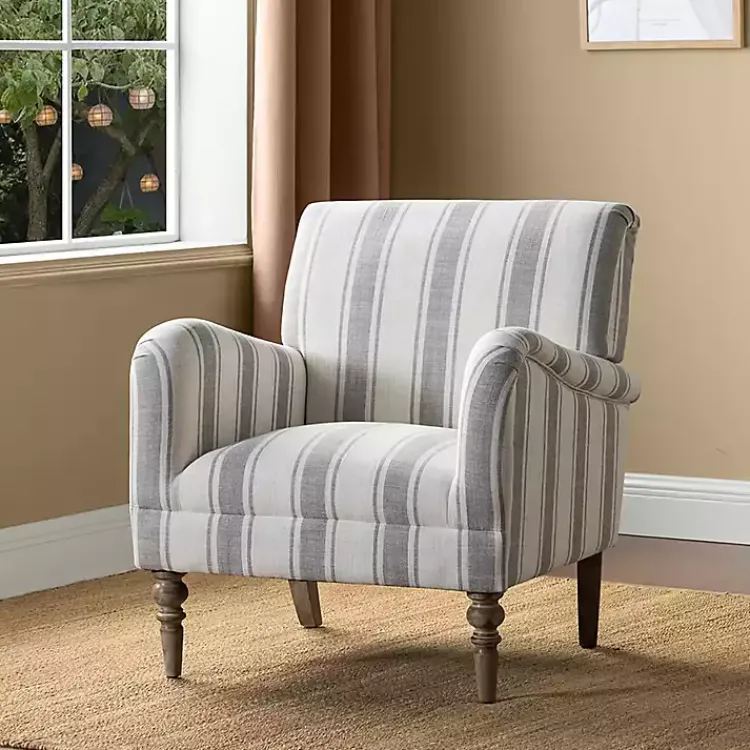 Accent Chairs-Kirklands Home Gray White Carved Slope Stripe Accent Chair