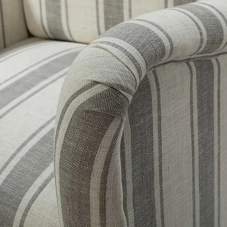 Accent Chairs-Kirklands Home Gray White Carved Slope Stripe Accent Chair
