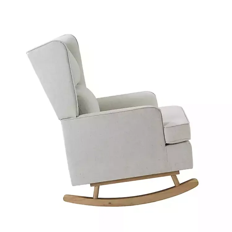 Accent Chairs-Kirklands Home Cream Upholstered Wingback Rocking Chair Ivory