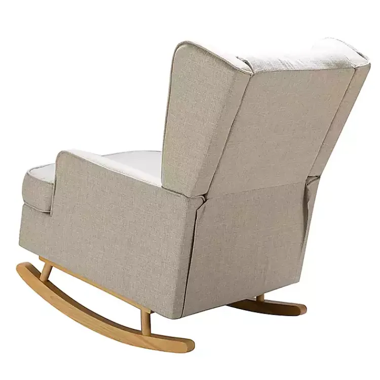 Accent Chairs-Kirklands Home Taupe Upholstered Natural Base Wingback Rocker Tan