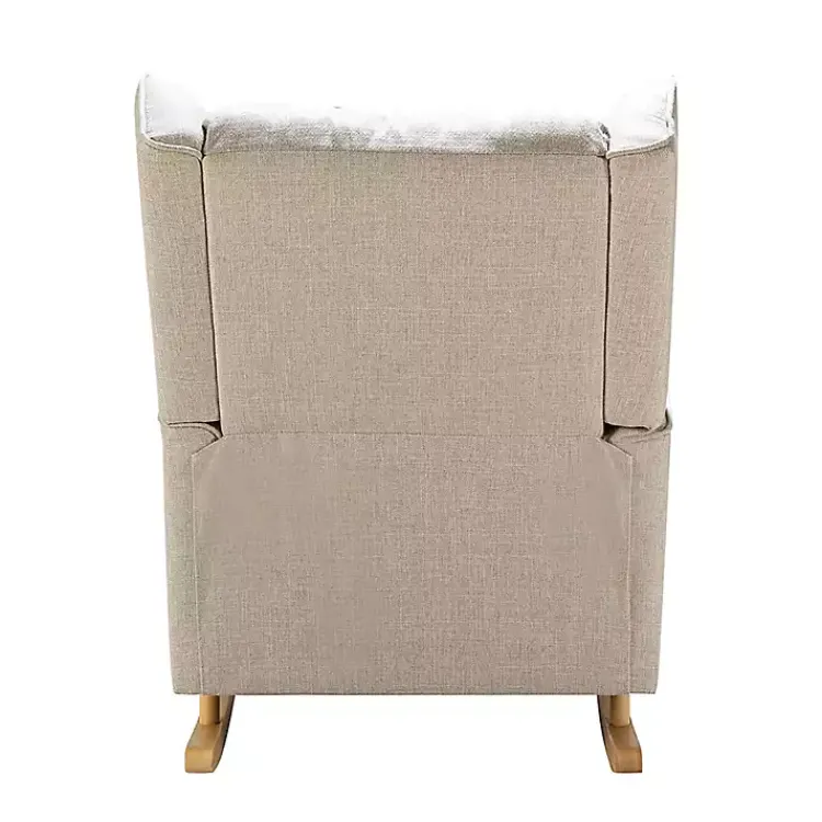 Accent Chairs-Kirklands Home Taupe Upholstered Natural Base Wingback Rocker Tan