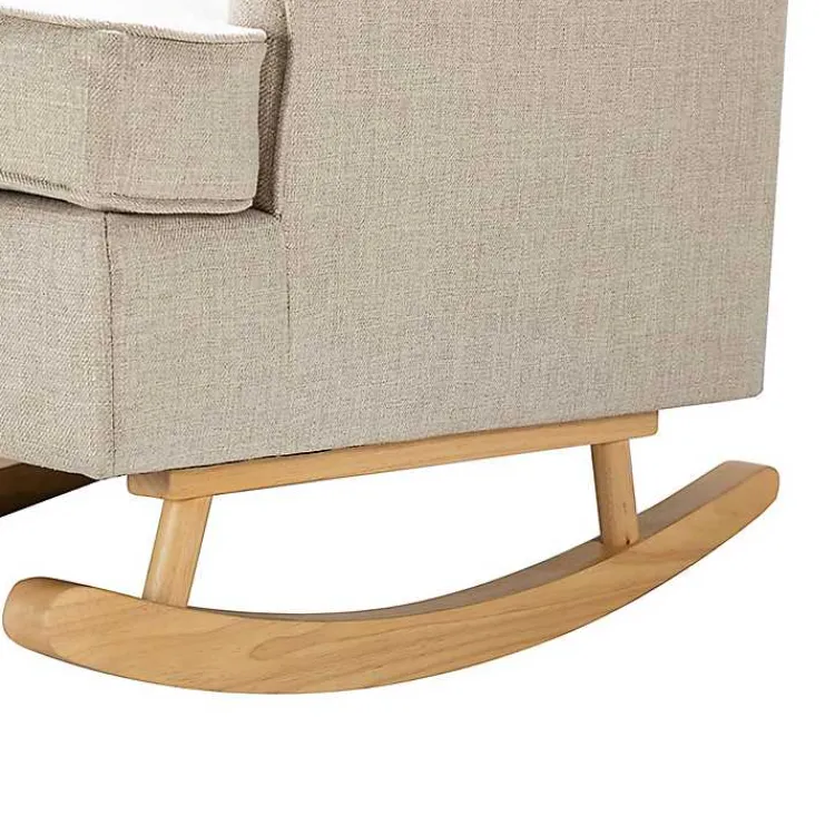 Accent Chairs-Kirklands Home Taupe Upholstered Natural Base Wingback Rocker Tan