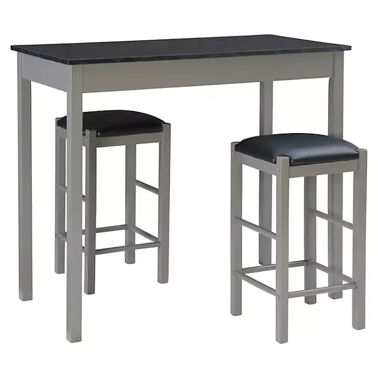 Dining Sets-Kirklands Home Gray and Black 3-pc. Stool and Table Set
