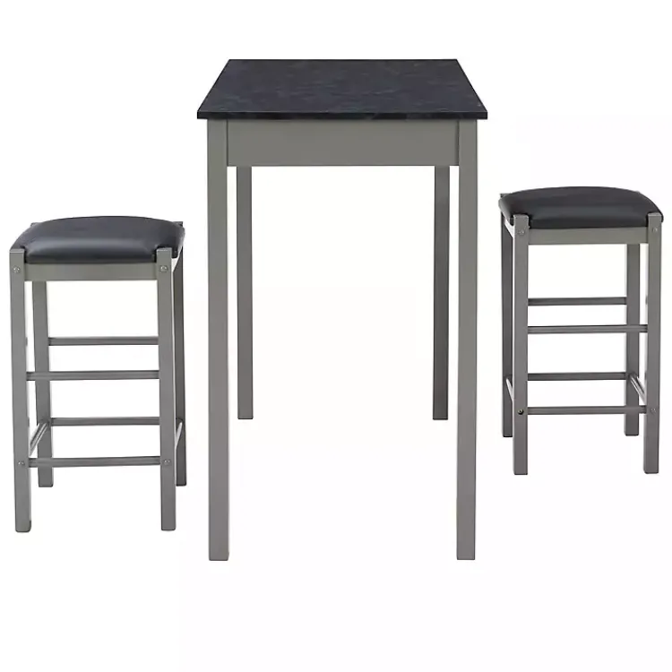 Dining Sets-Kirklands Home Gray and Black 3-pc. Stool and Table Set