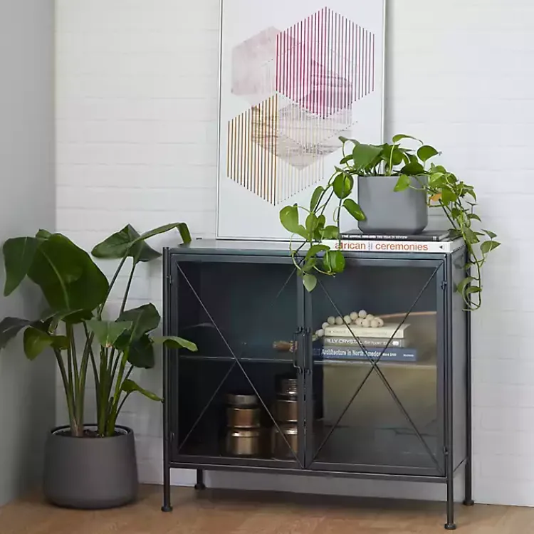 Cabinets & Sideboards-Kirklands Home Iron X-Panel Cabinet Black